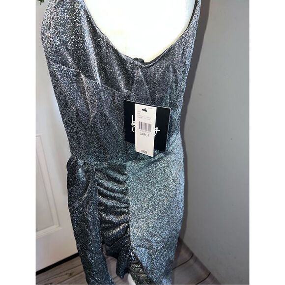By and By Junior’s Silver Drape-front Sleeveless Mini Dress. (Lg) - Picture 5 of 7